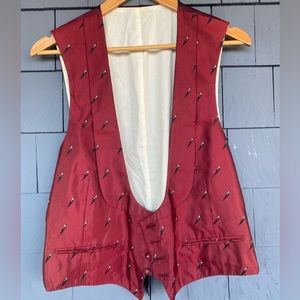 Vintage Brioni Italy Red Silk Shawl Waistcoat Vest Celebrations Tuxedo Print 42
